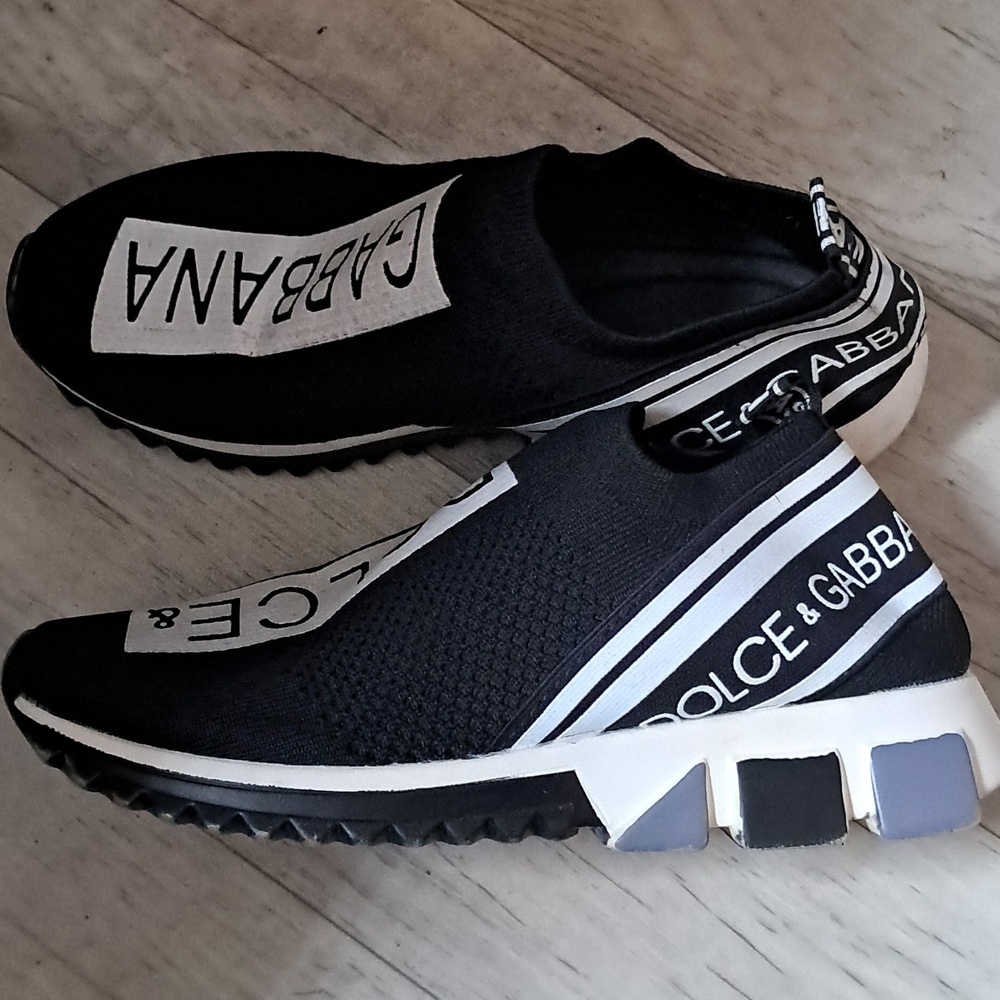 Dolce & Gabbana Sorrento Size 38/7.5 Black/White Knit Fabric Slip On - Picture 5 of 11